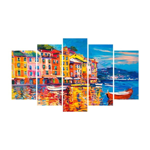 Tablou din mai multe piese pe pânză Port Multicolor Canvas