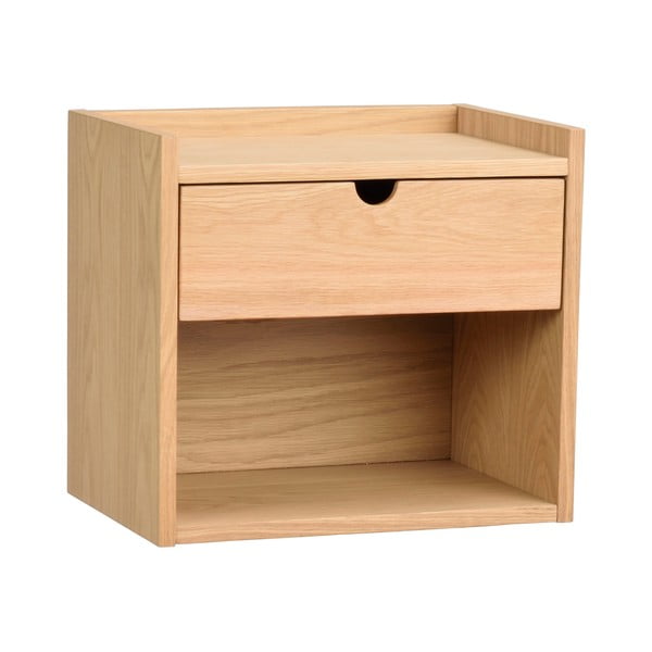 Noptieră în culoare naturală suspendată/cu rafturi din lemn masiv de stejar Hillmond – Rowico-image-3