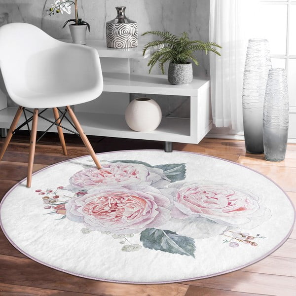 Covor rotund  alb-roz lavabil adecvat și  pentru aspiratoare robot   ø 100 cm Comfort – Mila Home-image-1