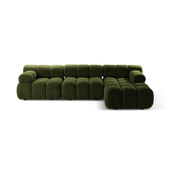 Colțar modular verde cu tapițerie din țesătură bouclé (cu colț pe partea dreaptă) Bellis – Micadoni Home