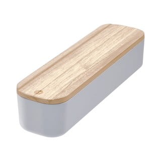 Cutie depozitare cu capac din lemn paulownia iDesign Eco, 9 x 36,5 cm, gri