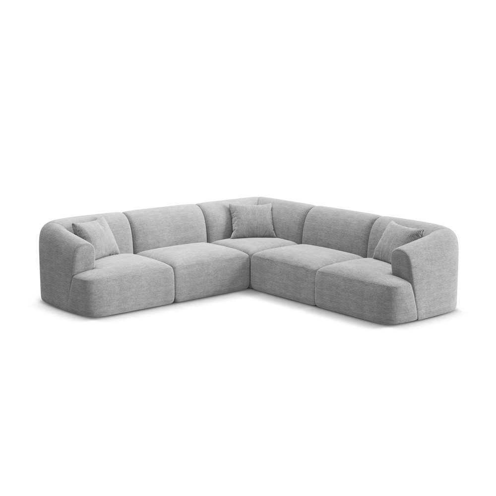 Colțar gri deschis cu tapițerie din catifea reiată Campi – Cosmopolitan Design