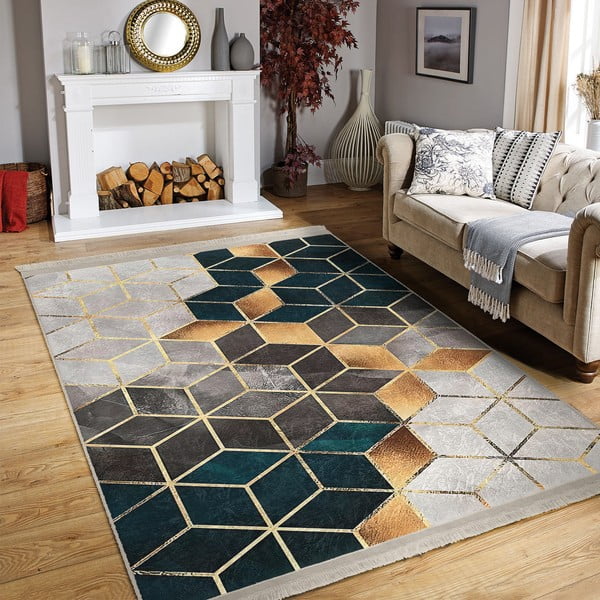 Covor alb-în culoarea petrolului lavabil de tip traversă 80x200 cm – Mila Home-image-1