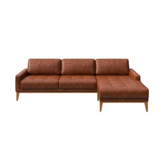 Colțar din piele cu șezlong pe partea dreaptă MESONICA Musso Tufted, maro coniac