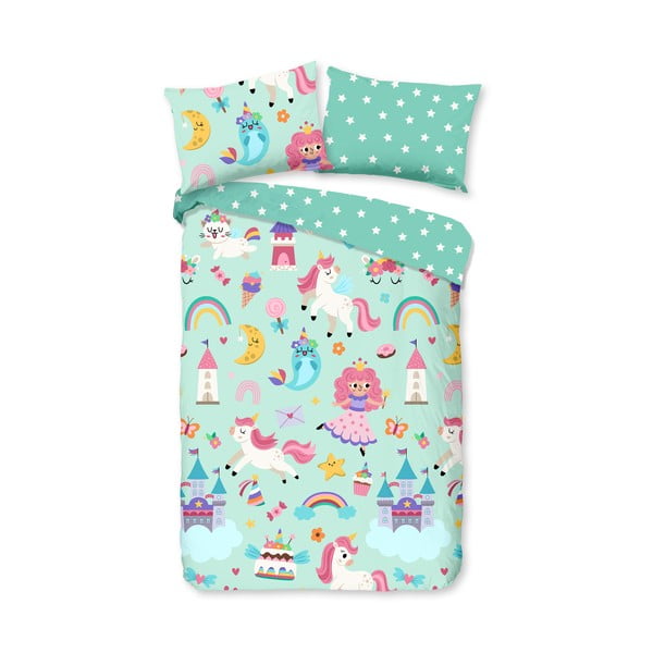 Lenjerie de pat pentru copii verde-mentă din bumbac pentru pătuț 100x135 cm Fantastic – Good Morning