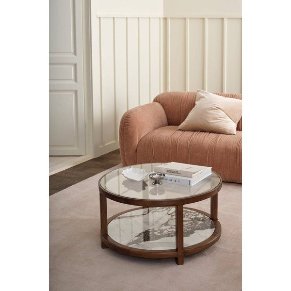 Măsuță de cafea maro rotundă cu blat din sticlă ø 80 cm Classeno – Ellos Home-image-1