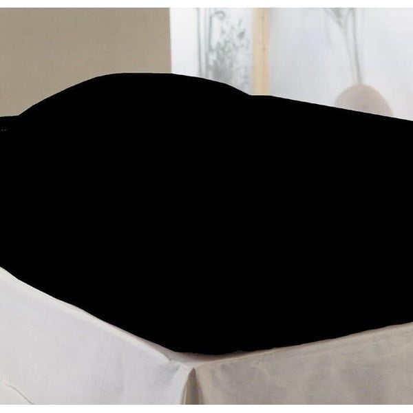 Cearșaf pentru pat matrimonial Descanso Jersey Black, 90x220 cm