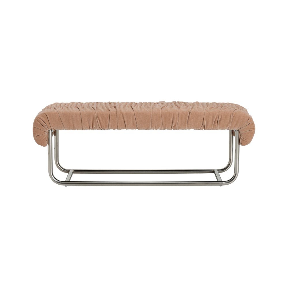 Bancă roz prăfuit din metal/capitonată cu tapițerie din chenille Vellin – Ellos Home