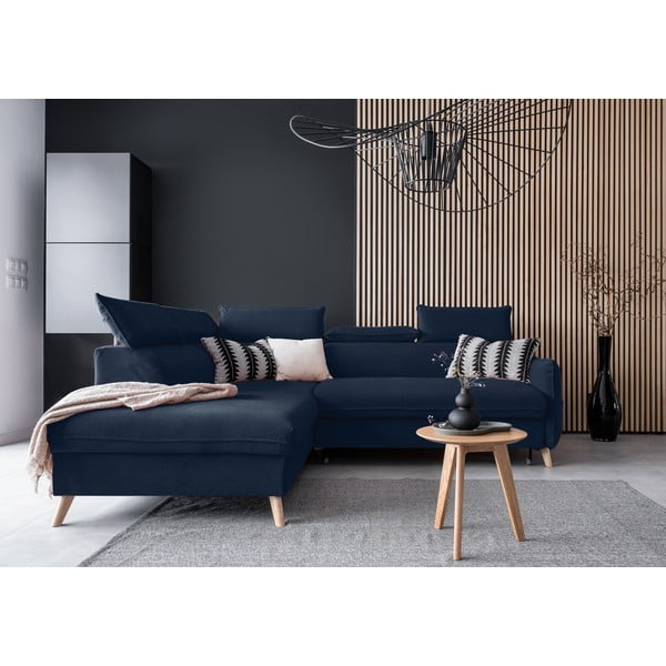 Colțar albastru închis extensibil cu tapițerie din catifea (cu colț pe partea stângă ) Sweet Harmony – Miuform-image-1