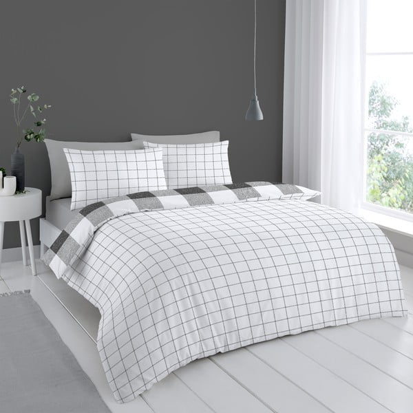 Lenjerie de pat alb-gri 200x135 cm Bold Check - Cloudsoft-image-2