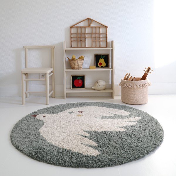 Covor pentru copii verde deschis ø120 cm Bohemian Bird Aqua – Nattiot-image-1
