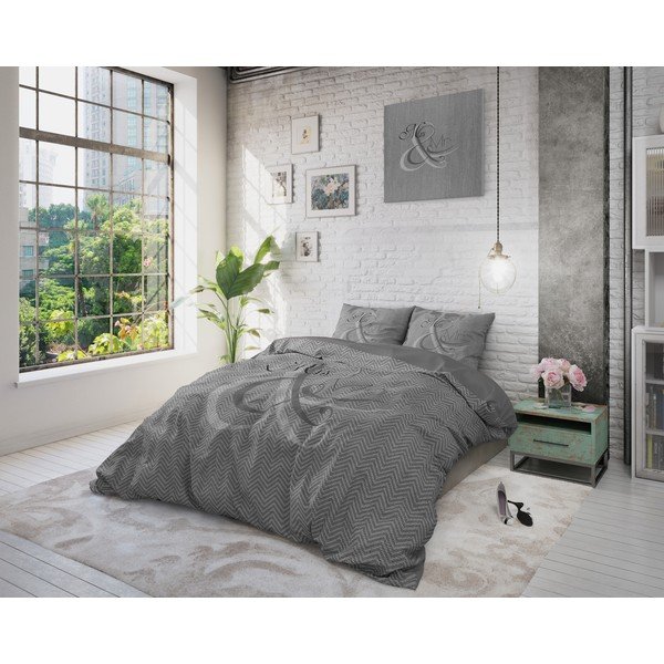 Lenjerie din bumbac pentru pat de o persoană Pure Cotton Mr and Mrs Knitted, 140 x 200/220 cm-image-3