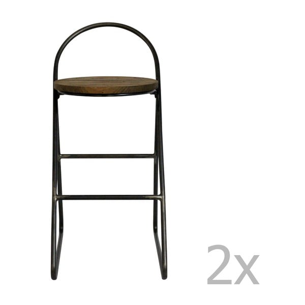 Set 2 scaune de bar din lemn de ulm și metal Red Cartel Duke, înălțime 89 cm, negru