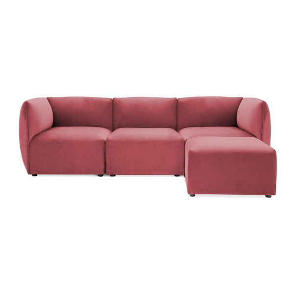 Canapea modulară cu 3 locuri și suport pentru picioare Vivonita Velvet Cube, roșu - roz