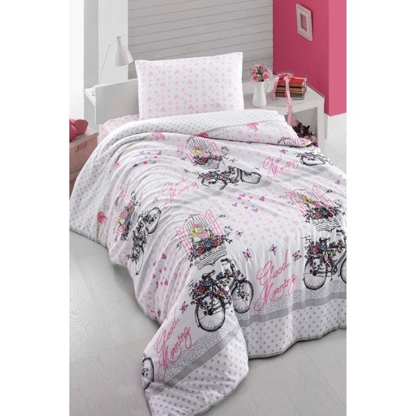 Lenjerie de pat cu cearșaf pentru pat single Pure Cotton Pink Bike, 160 x 220 cm