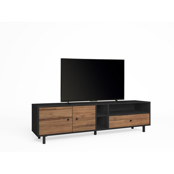 Comodă TV  negru/natural  cu aspect de lemn de nuc 180x47 cm Roald – Marckeric-image-2