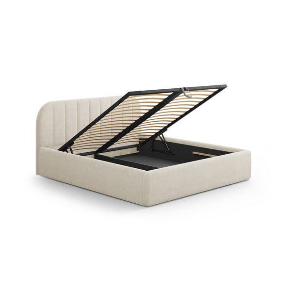 Pat matrimonial crem tapițat cu spațiu de depozitare cu somieră 140x200 cm Juno – Windsor & Co Sofas-image-3