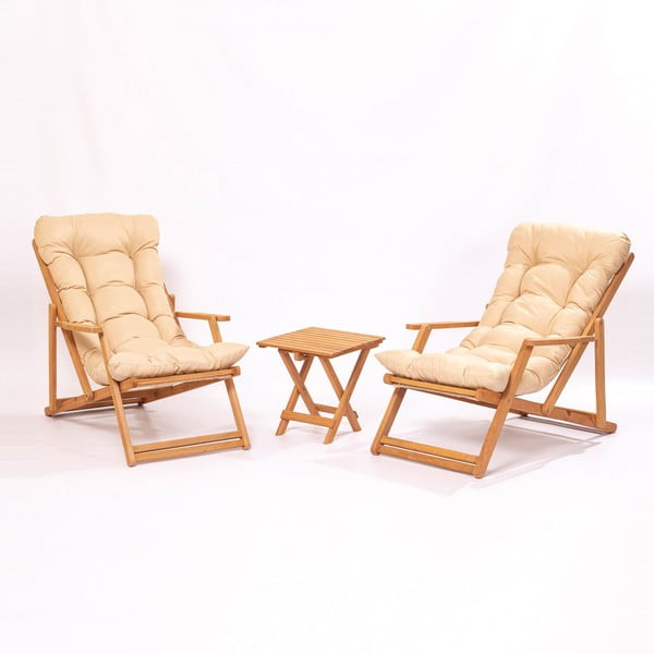 Set mobilier de grădină crem/natural  din lemn  de fag pentru două persoane – Floriane Garden
