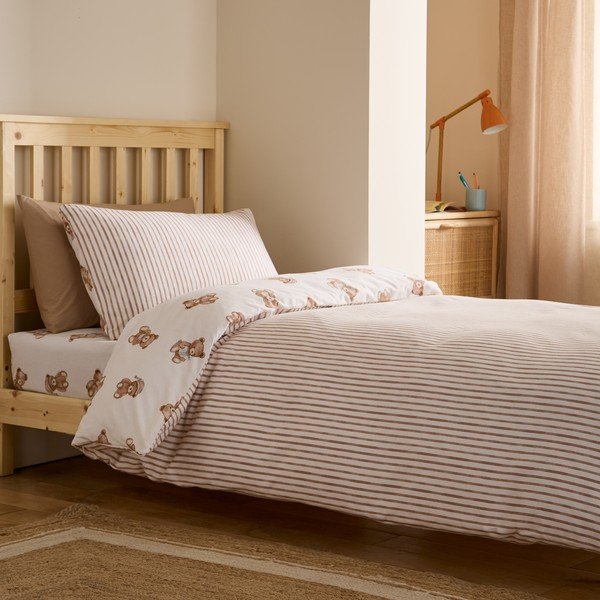 Lenjerie de pat pentru copii crem din flanelă pentru pat de o persoană 120x150 cm Brushed Teddy Bear – Catherine Lansfield-image-1