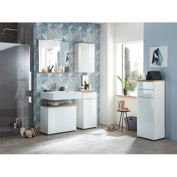 Dulap de baie alb suspendat cu aspect de lemn de stejar 39x69 cm Pescara – Germania-image-1