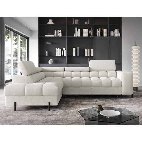 Colțar crem extensibil/cu spațiu de depozitare cu tapițerie din țesătură bouclé (cu colț pe partea stângă/în formă de ”L”) Ferucce – ELTAP-image-1