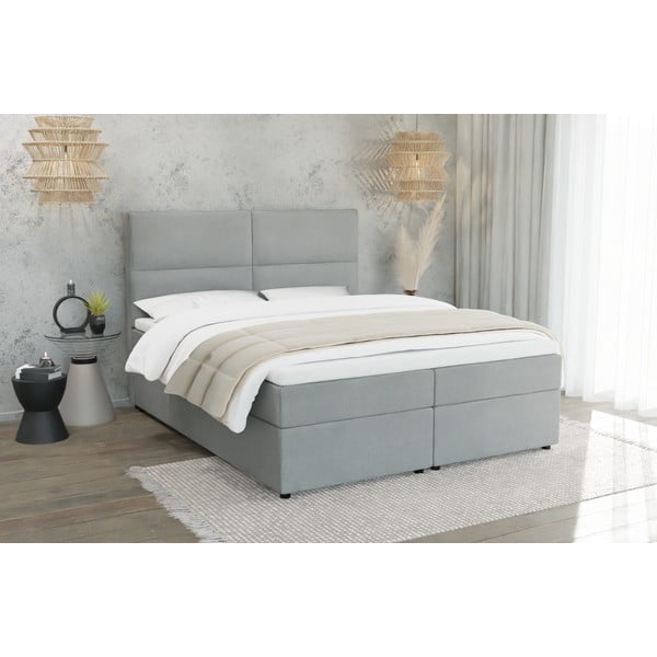 Pat boxspring gri deschis cu spațiu de depozitare 140x200 cm Rico – Ropez-image-1