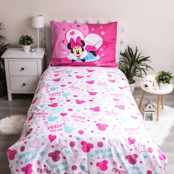 Lenjerie de pat pentru copii din microfibră pentru pat de o persoană 140x200 cm Minnie Sweet Like Me – Jerry Fabrics-image-2