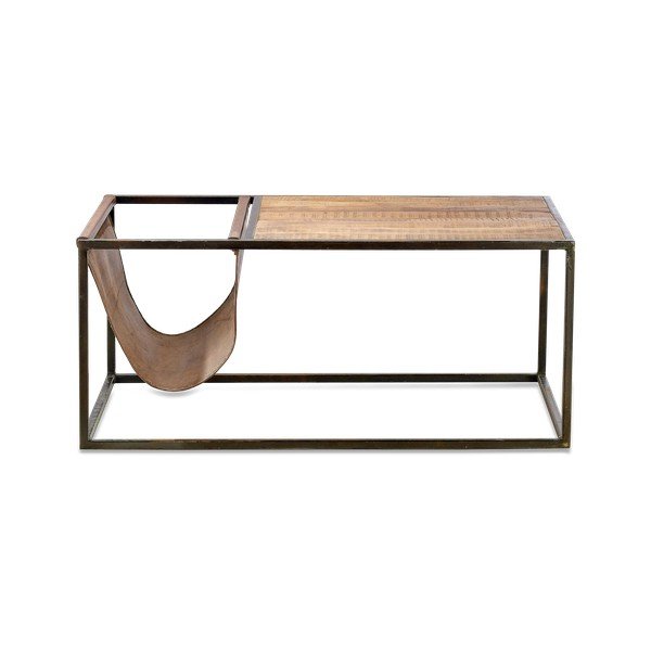 Masă de cafea din lemn de mango și piele Nkuku Alera