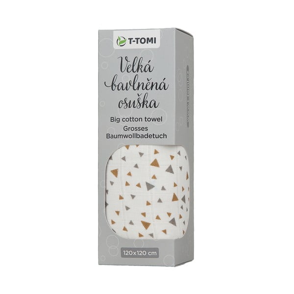 Prosop din bumbac pentru copii T-TOMI Tetra Beige Triangles, 120 x 120 cm-image-1