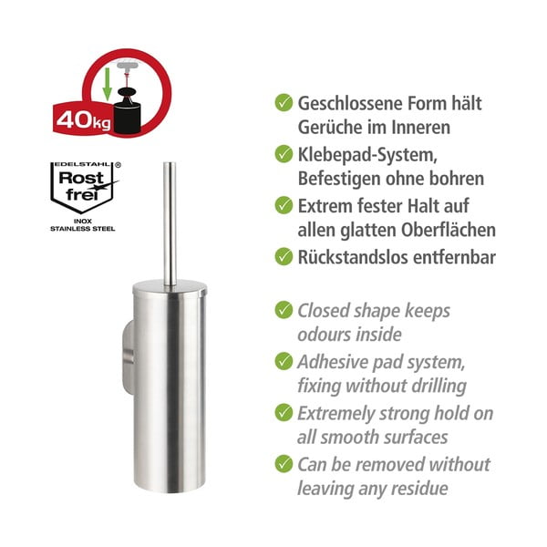 Perie de WC argintiu-mat autoadezivă din oțel inoxidabil Orea – Wenko-image-3