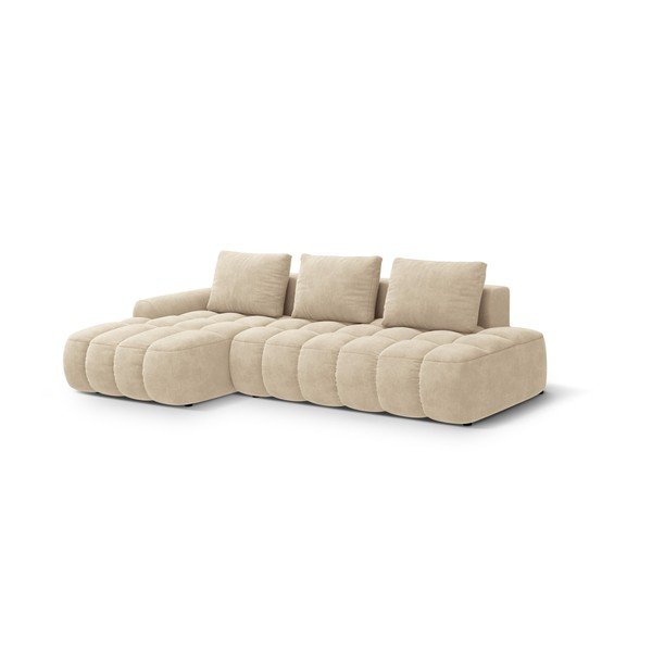 Colțar bej extensibil/cu spațiu de depozitare cu tapițerie din catifea (cu colț pe partea stângă/cu șezlong) Linz – Cosmopolitan Design-image-2