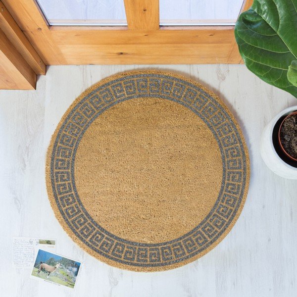 Covoraș intrare rotund fibre de cocos Artsy Doormats Grey Greek Border, ⌀ 70 cm, gri-image-1
