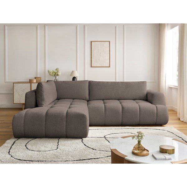 Colțar taupe extensibil/cu spațiu de depozitare (cu colț pe partea stângă/în formă de ”L”) Fuji – Bobochic Paris-image-1