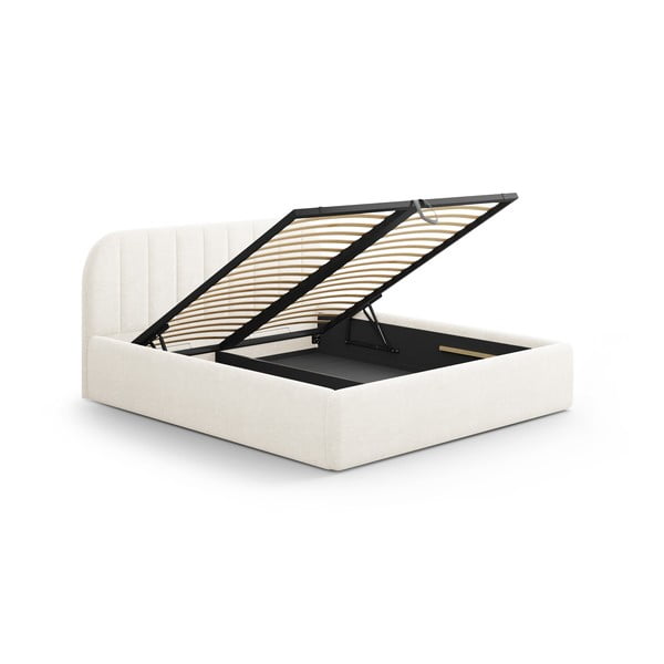 Pat matrimonial fildeș tapițat cu spațiu de depozitare cu somieră 140x200 cm Juno – Windsor & Co Sofas-image-3