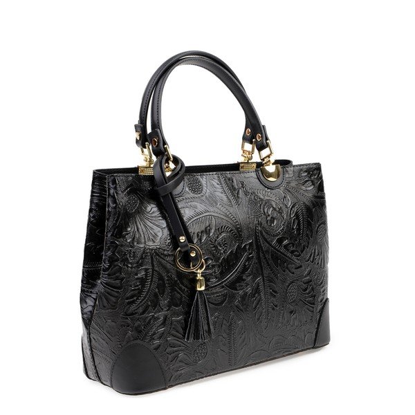 Geantă din piele Carla Ferreri Floral, negru-image-2