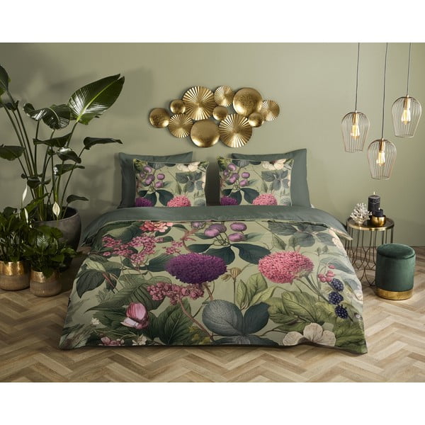 Lenjerie de pat kaki din bumbac satinat pentru pat de o persoană, extinsă 140x220 cm Onaz – Descanso-image-1