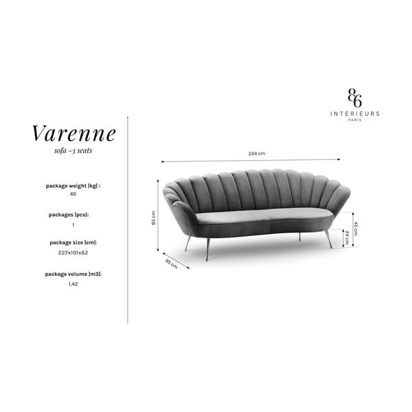 Canapea asimetrică cu tapițerie de catifea Interieur 86 Varenne, 224 cm, bej-image-2