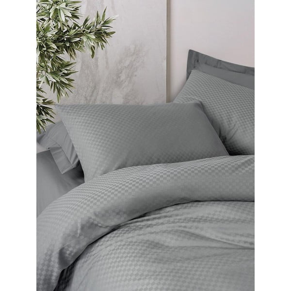 Lenjerie de pat gri din bumbac ranforcé pentru pat dublu, extinsă 240x220 cm Checkered – Mila Home Luxury-image-2