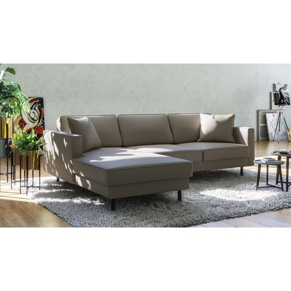 Colțar maro deschis cu tapițerie din piele (colț pe  partea stângă ) Kobo – MESONICA-image-1