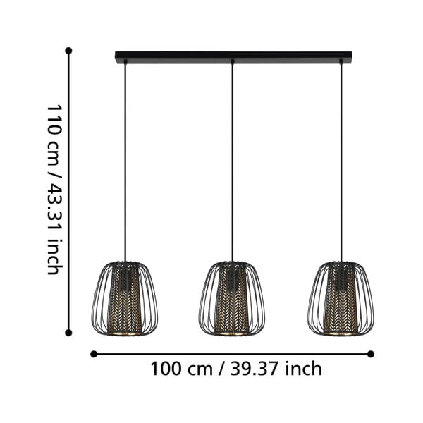 Lustră neagră cu abajur din metal/cu abajur textil CURASAO – EGLO-image-1