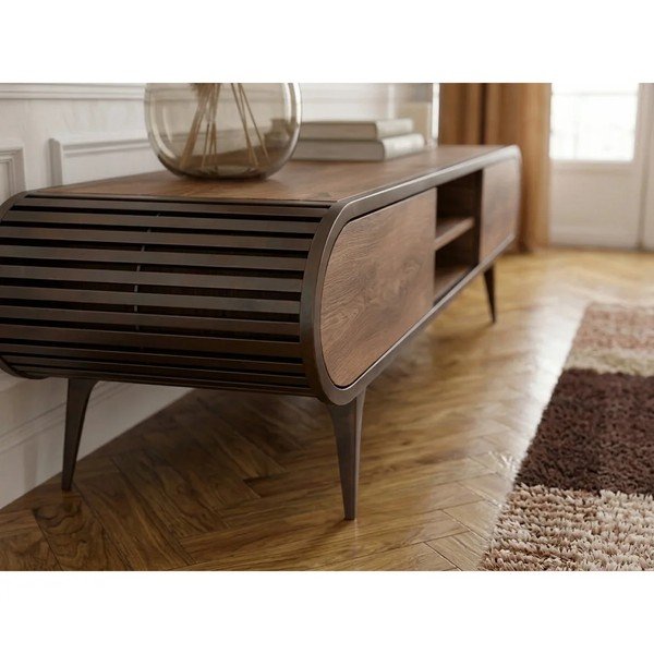 Comodă TV în culoare naturală cu aspect de lemn de stejar 180x52x40 cm Billie – Bobochic Paris-image-2