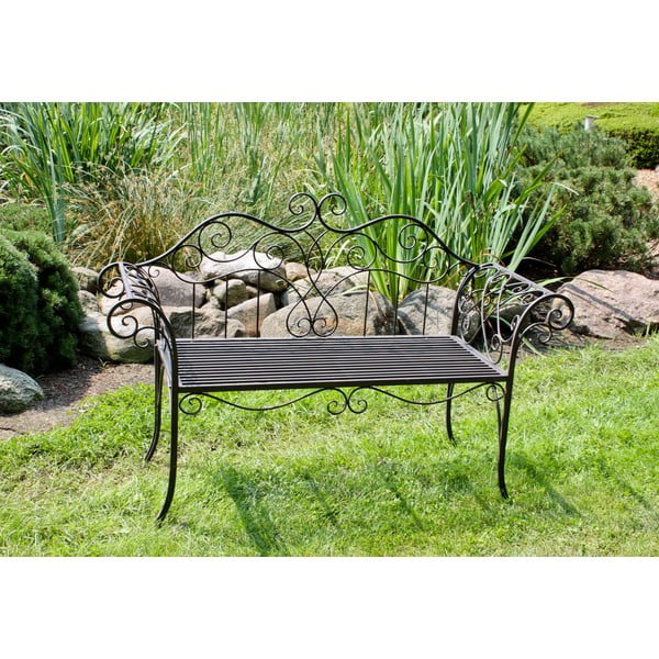 Bancă de grădină neagră/maro închis din metal Selene – Garden Pleasure-image-2