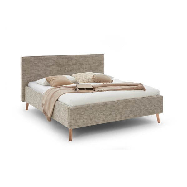 Pat matrimonial bej tapițat cu spațiu de depozitare cu somieră 180x200 cm Riva – Meise Möbel-image-3