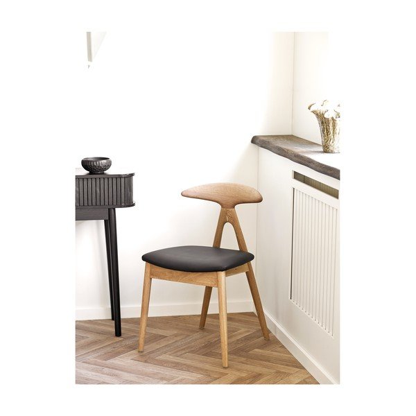 Scaun de dining negru/în culoare naturală din lemn de stejar Lanuza – House Nordic-image-1
