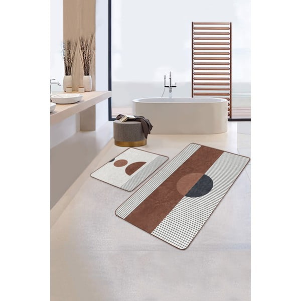 Covorașe de baie albe-maro 2 buc. 60x100 cm – Mila Home-image-1