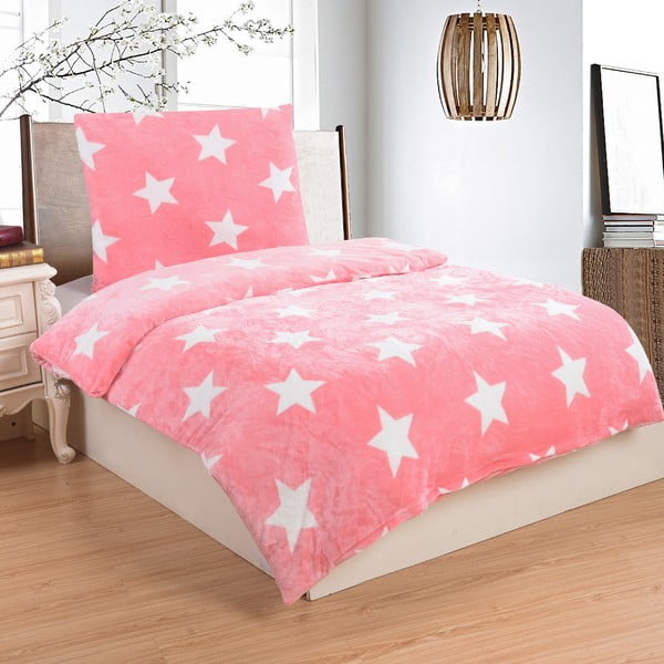 Lenjerie de pat din micropluș My House Stars, 140 x 200 cm, roz deschis