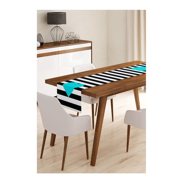 Napron din microfibră pentru masă Minimalist Cushion Covers Stripes with Blue Heart, 45 x 145 cm