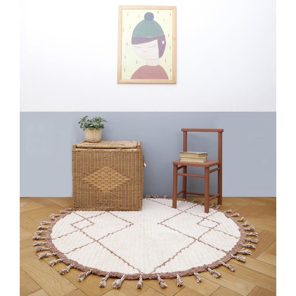 Covor din bumbac lucrat manual Nattiot Come, ø 120 cm, alb - maro-image-2