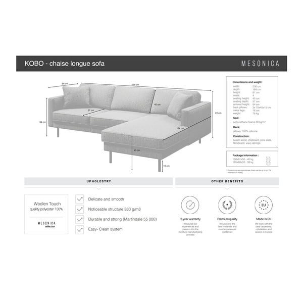 Colțar MESONICA Kobo, colț pe partea dreaptă, maro argilă-image-4