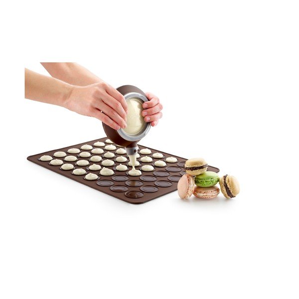 Tavă din silicon pentru copt macarons Lékué, maro-image-4